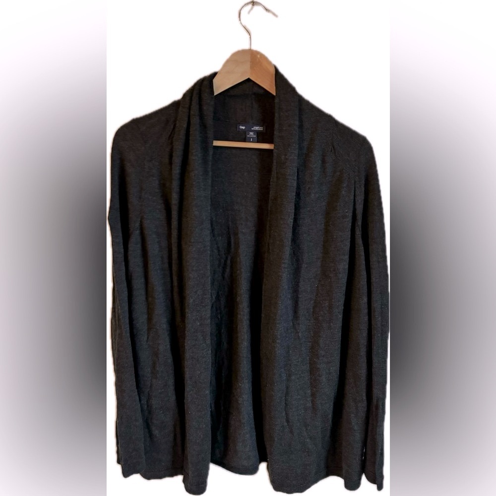 GAP 100% Wool Charcoal Open Front Cardigan Sweater
